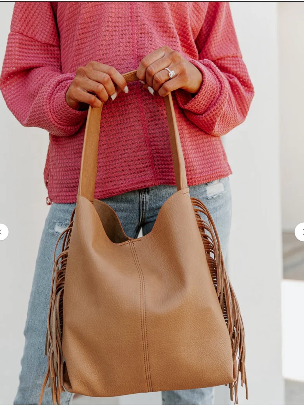 Soho Tan Fringe Leather Hobo Bag